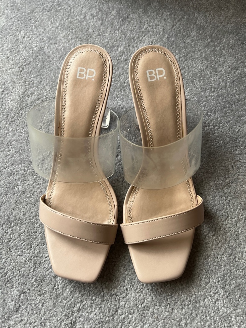 bp Nude Clear-Band Square Toe Slide Sandals